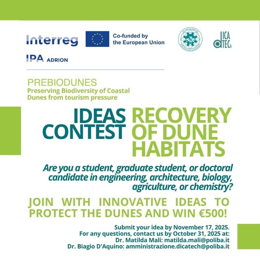 Ideas Competition for pilot actions aimed at restoring dune habitats, within the framework of the European project PREBIODUNES – Interreg ADRION