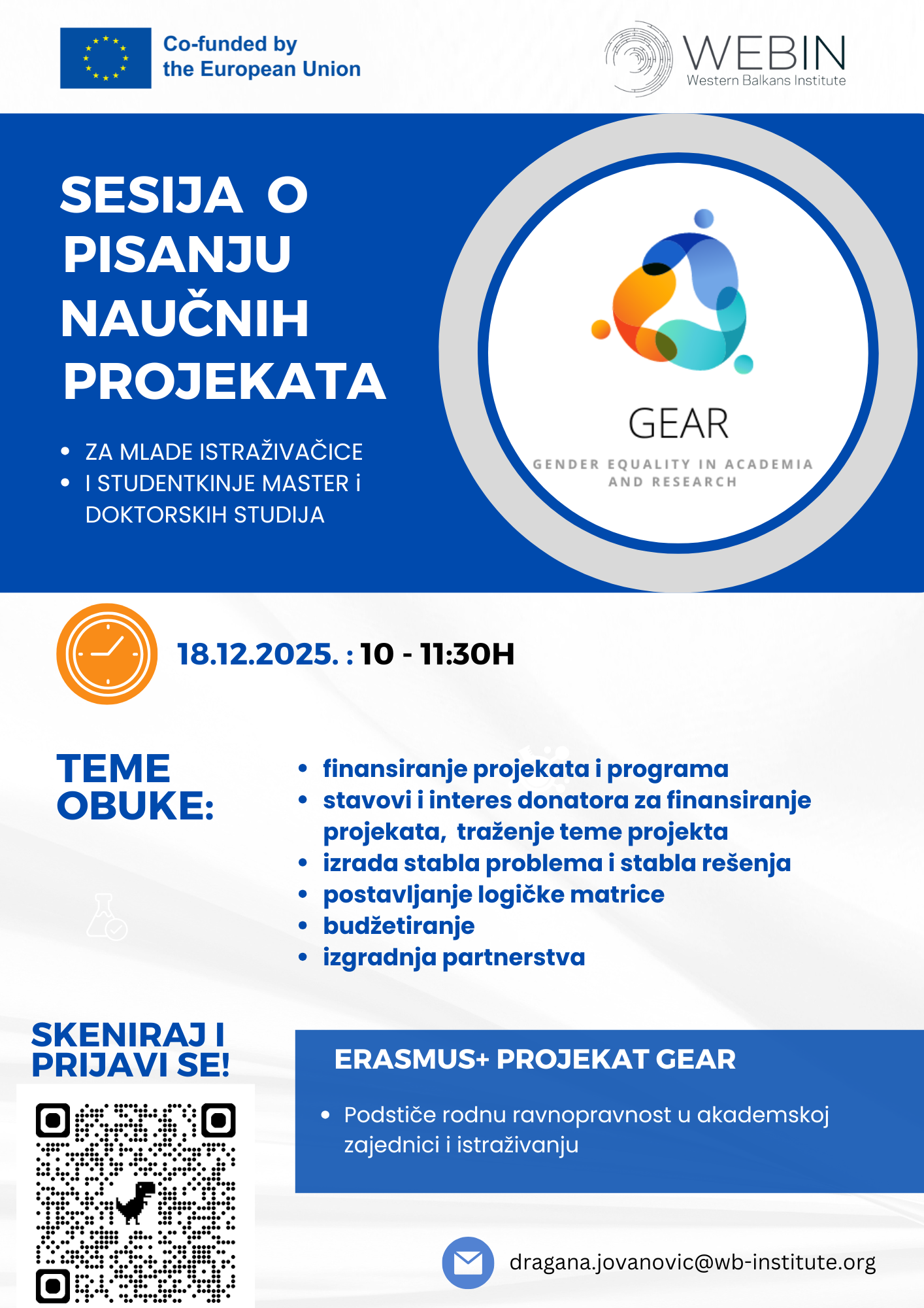 Online sesija o pisanju projekata za mlade istraživačice te studentice master i doktorskih studija